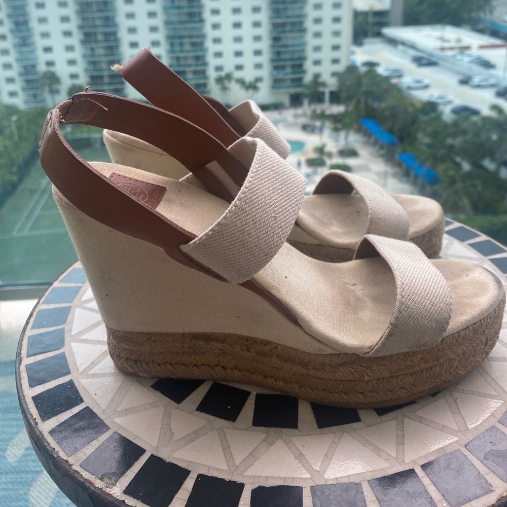 Tory Burch Beige and Brown Wedge Sandals